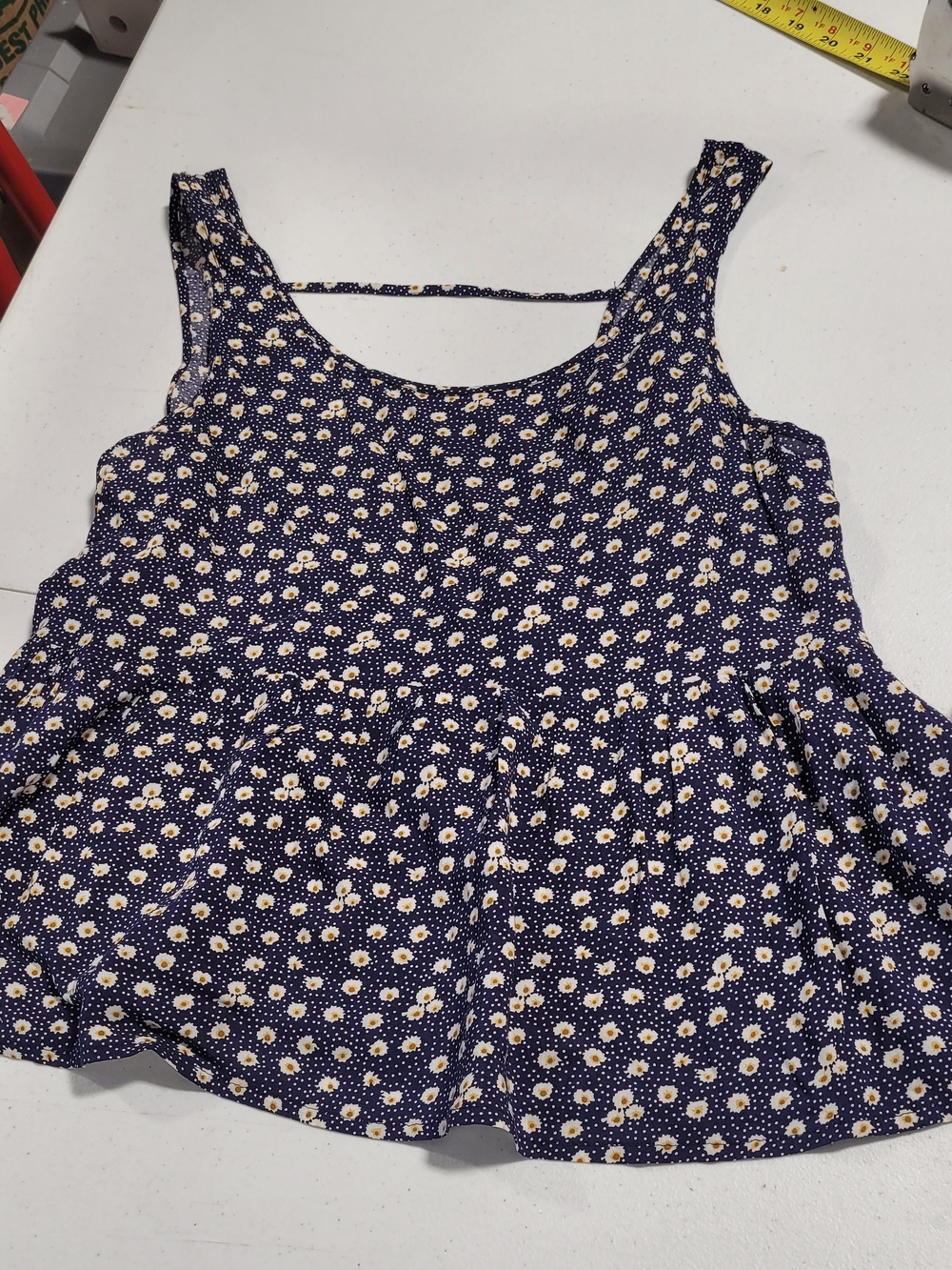 Forever 21 Navy Floral Peplum Tank with Yellow Daisies